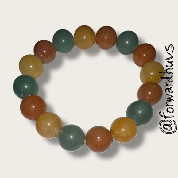 Multicolor Jade Stretch Bead Bracelet – Green, Yellow, Orange - Picture 6 of 8